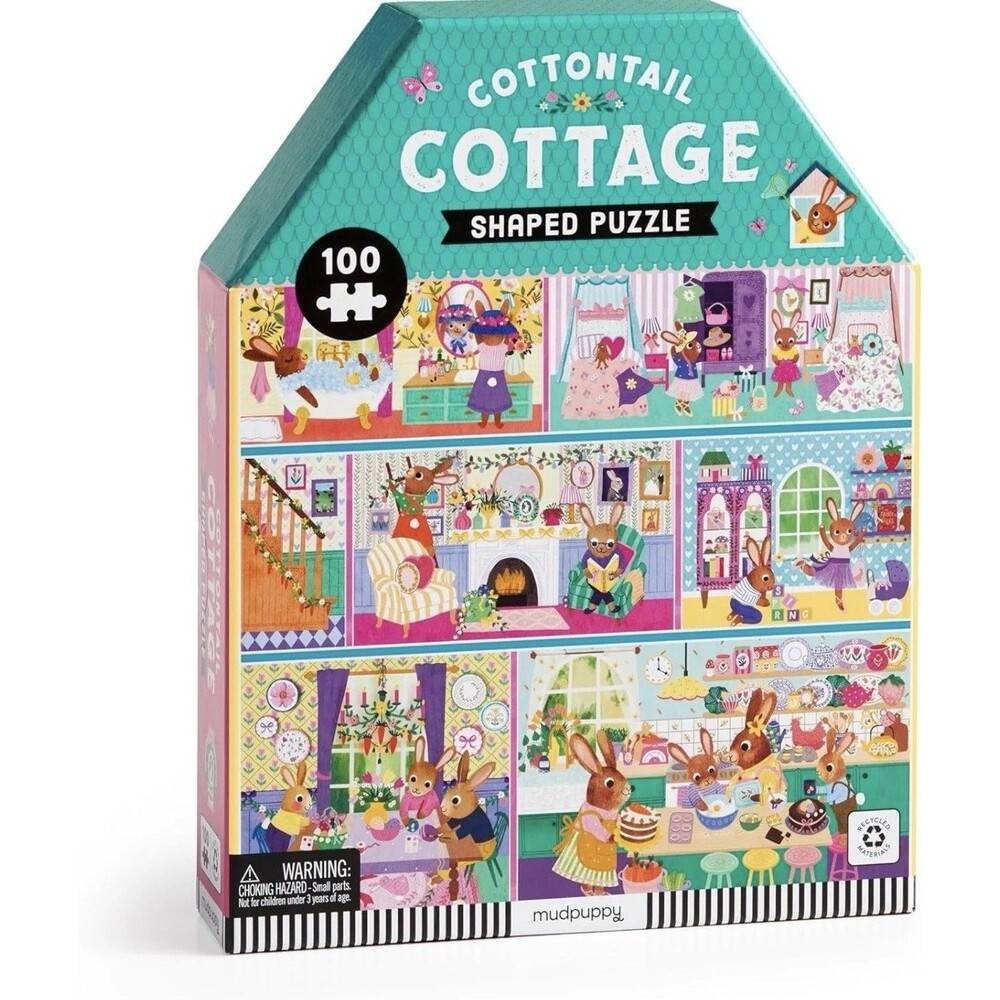 Mudpuppy Cottontail Cottage 100 Piece House Shaped Puzzle New